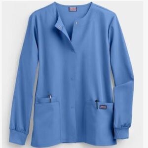 Cherokee Workwear Women's 3-Pocket Snap Front Scrub Jacket size small Ceil Blue